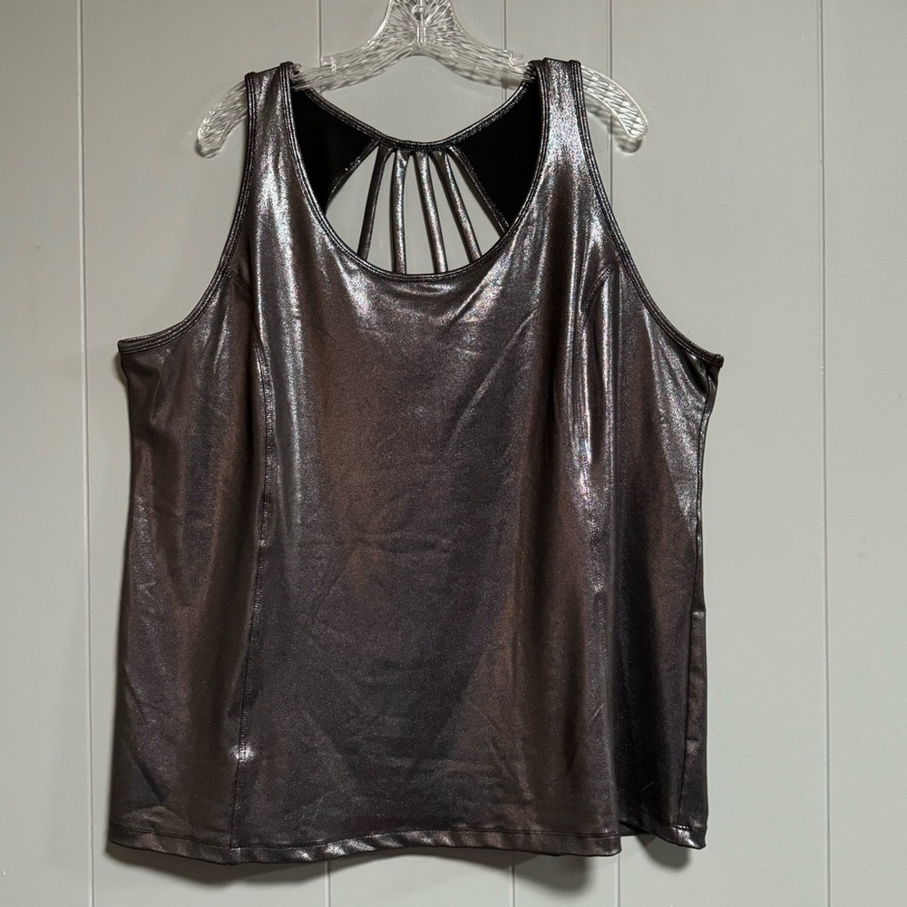 LIVI Active Shiny Dark Silver Pewter Metallic Tank Cage Cutout Back Size 22/24